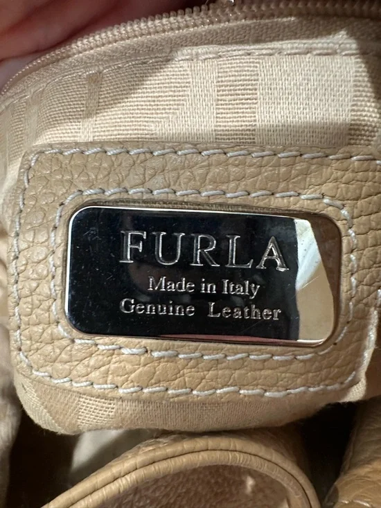 Furla Pebbled Leather Shoulder Tote Beige Tassel Made in Italy - Picture 12 of 12